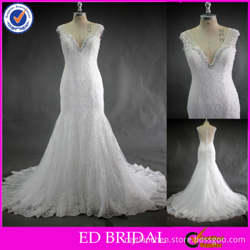 LN43 Sexy See Through Back Spot Tulle Underneath Real Sample Mermaid Wedding Dress